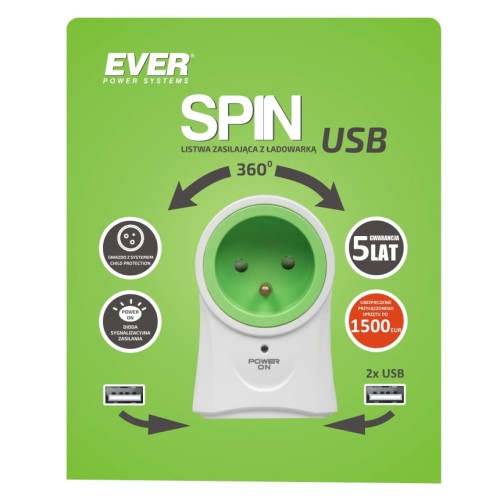 LISTWA ZASILAJĄCA EVER SPIN USB-1158742