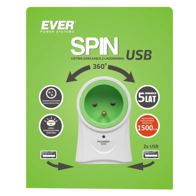 LISTWA ZASILAJĄCA EVER SPIN USB-1158742