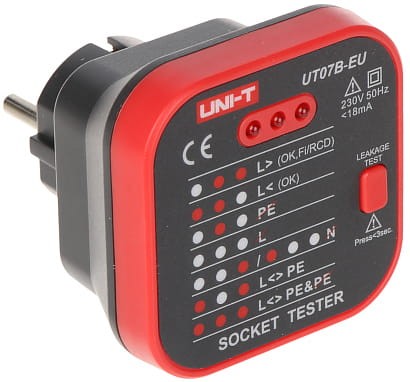 TESTER GNIAZD SIECIOWYCH Z FUNKCJĄ SPRAWDZANIA RCD UT-07B-EU UNI-T-1332652