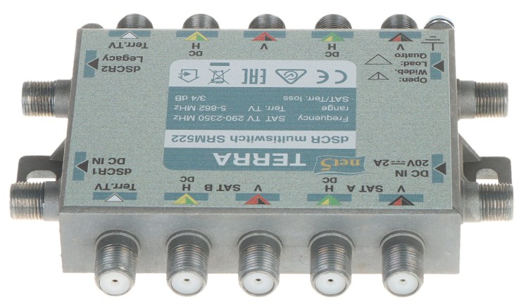 MULTISWITCH PRZELOTOWY UNICABLE I/II SRM-522 5 WEJŚĆ / 5  WYJŚĆ + 2 WYJŚCIA UNICABLE TERRA-1344930