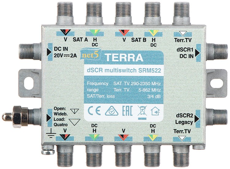 MULTISWITCH PRZELOTOWY UNICABLE I/II SRM-522 5 WEJŚĆ / 5  WYJŚĆ + 2 WYJŚCIA UNICABLE TERRA-1344928
