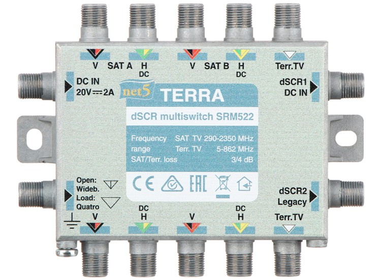 MULTISWITCH PRZELOTOWY UNICABLE I/II SRM-522 5 WEJŚĆ / 5  WYJŚĆ + 2 WYJŚCIA UNICABLE TERRA-1344927