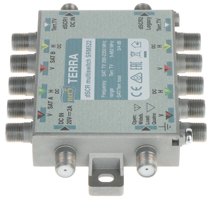 MULTISWITCH PRZELOTOWY UNICABLE I/II SRM-522 5 WEJŚĆ / 5  WYJŚĆ + 2 WYJŚCIA UNICABLE TERRA-1344931