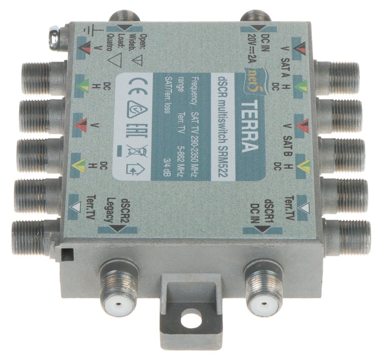 MULTISWITCH PRZELOTOWY UNICABLE I/II SRM-522 5 WEJŚĆ / 5  WYJŚĆ + 2 WYJŚCIA UNICABLE TERRA-1344933