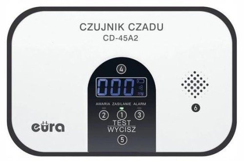 Czujnik czadu EURA CD-45A2 wolnostojący, bateryjny, wyswietlacz LCD-1504373