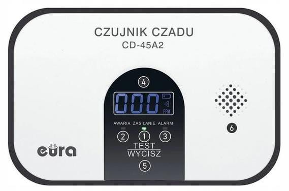 Czujnik czadu EURA CD-45A2 wolnostojący, bateryjny, wyswietlacz LCD-1504373