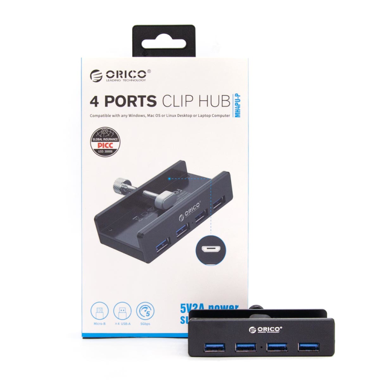 Orico Hub aktywny biurkowy 4*USB-A 5Gbps czarny-1637320