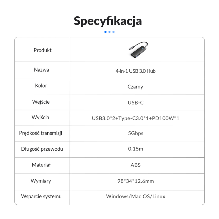 Orico Hub USB-C 2x USB-A, 2x port USB-C 100W-1637586