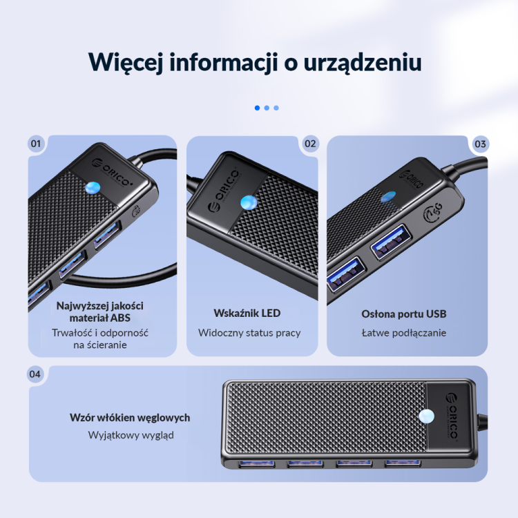 Orico Hub USB-C 4 porty USB-A 3.0 5Gbps czarny-1637629