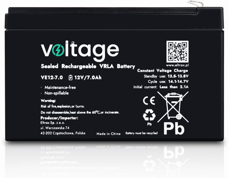 Akumulator AGM Voltage 12V 7Ah VE12-7.0 (Żywotność 6-9 lat)-1702033