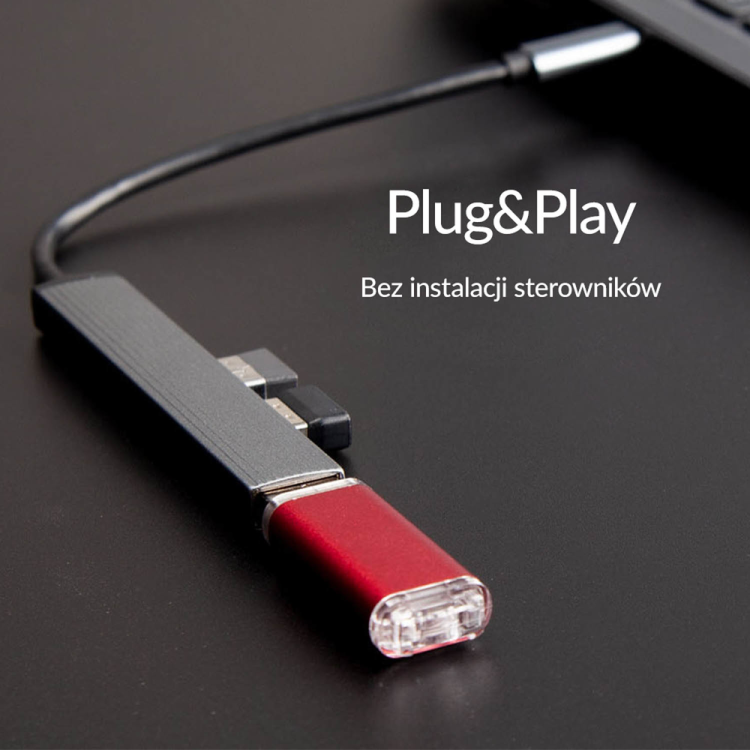 Orico Hub USB-C, USB-A 5Gbps, 3*USB-A 2.0, aluminiowy-1783082
