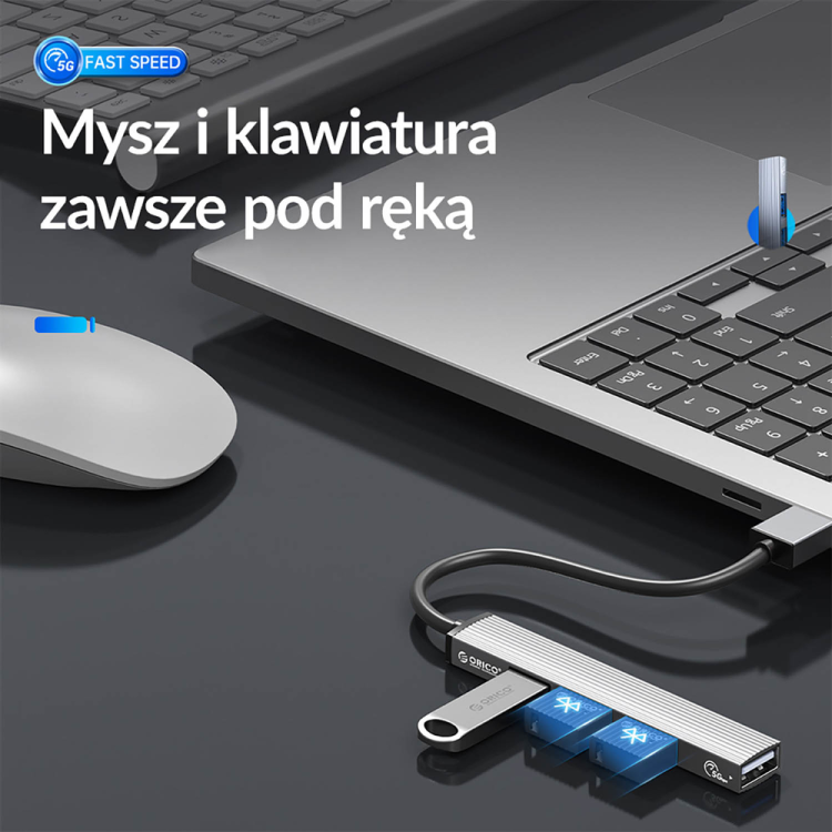 Orico Hub USB 5Gbps 1*USB-A 3.1, 3*USB-A 2.0, aluminiowy-1782175