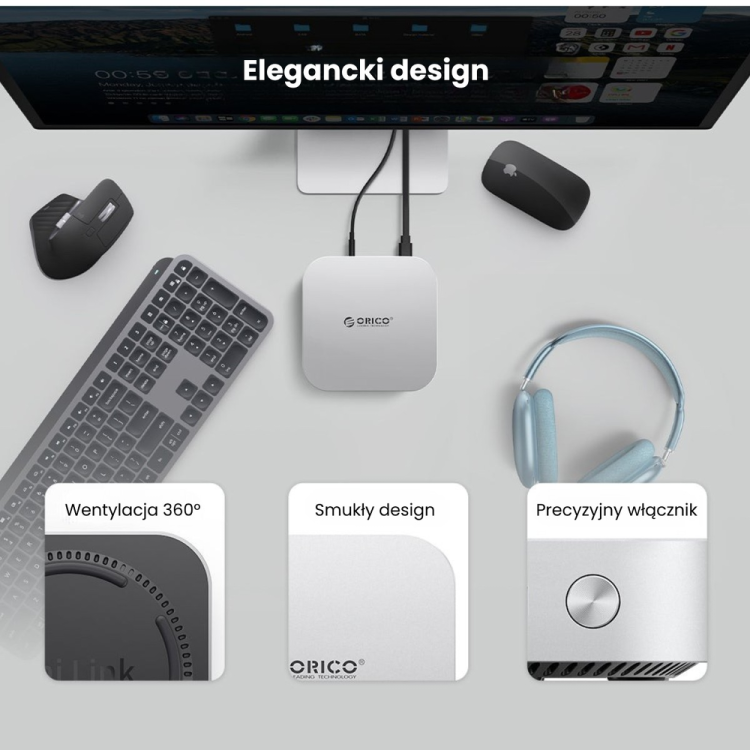 Orico Stacja dokująca do MacMini M4, USB-C 10 Gbps, z obudową M.2 NVMe, metalowa-1808321