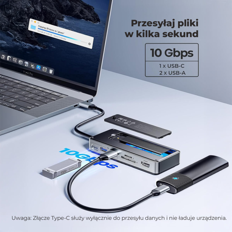Orico Stacja dokująca USB-C z obudową na dysk M.2, 10 Gbps, HDMI 4K 60Hz-1808317