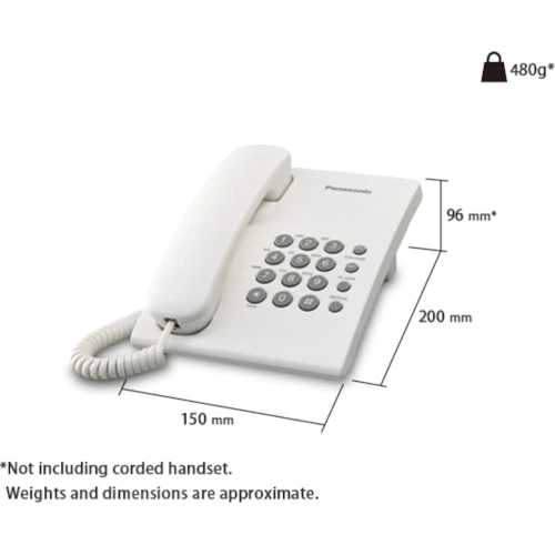 KX-TS500PDW Telefon przewodowy biały Panasonic - wymiary.webp