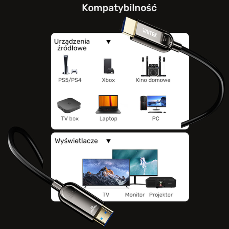 Unitek Kabel optyczny HDMI 2.1 AOC 8K 120Hz 60m-1782214