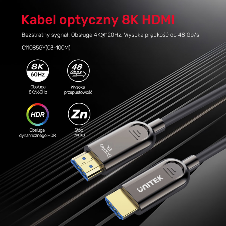 Unitek Kabel optyczny HDMI 2.1 AOC 8K 120Hz 5m-1784952