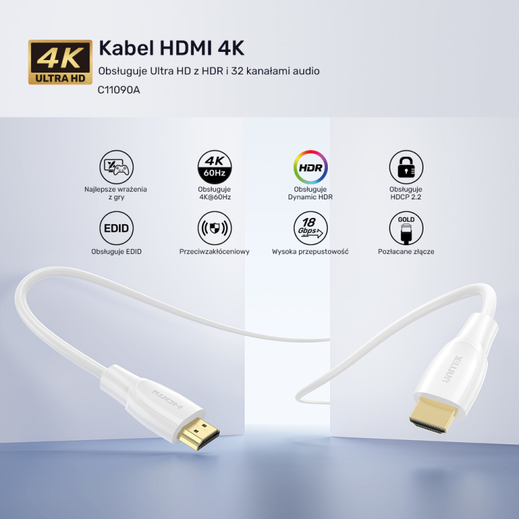 Unitek Kabel HDMI 2.0 4K biały 0,3m-1783316