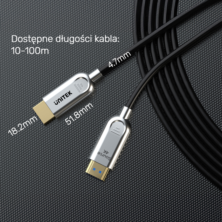Unitek Kabel optyczny HDMI 2.0 AOC 4K 60Hz 40 m-1787239