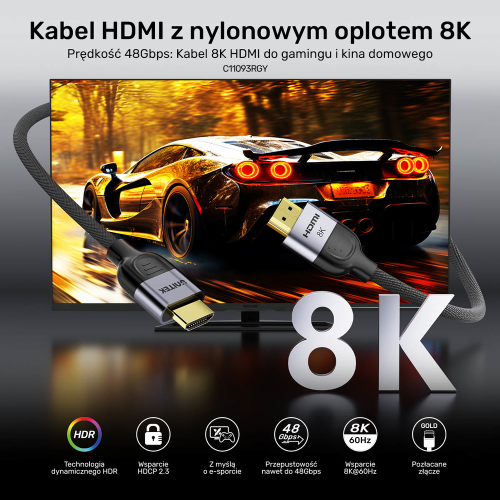 Unitek przewód 8K LUX HDMI 2.1 oplot 5 M-1787803