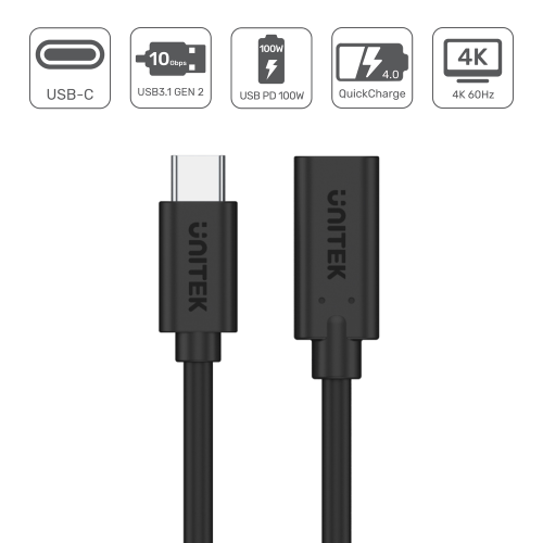 Unitek Przedłużacz USB-C 10Gbps 4K, PD 100W 1,5 m-1635195