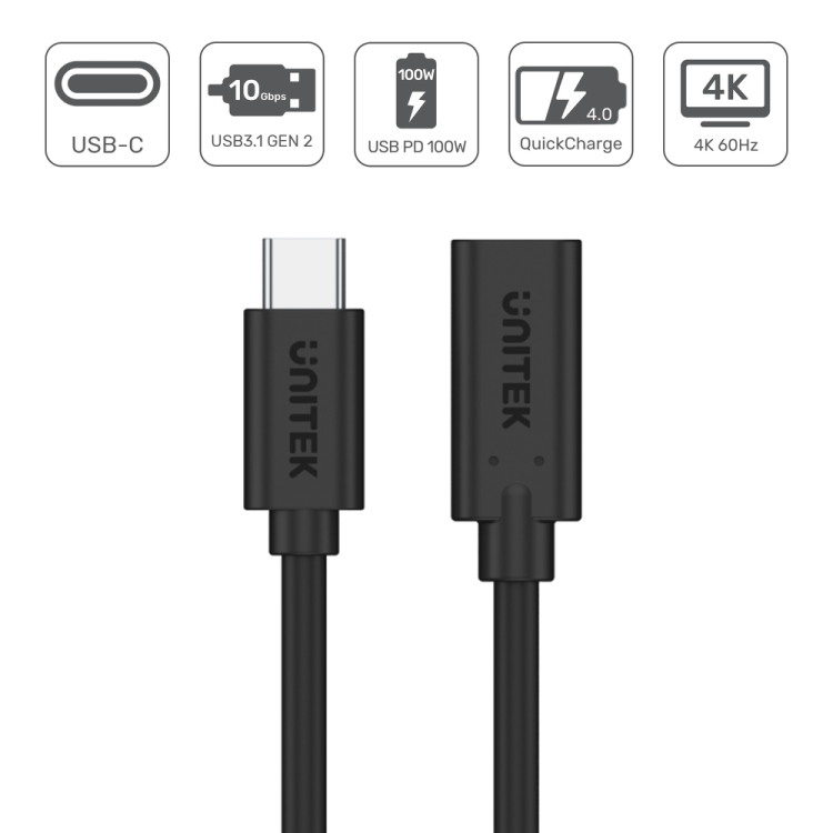 Unitek Przedłużacz USB-C 10Gbps 4K, PD 100W 1,5 m-1635191