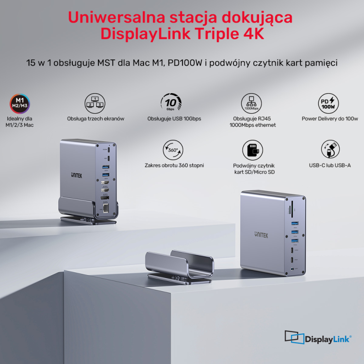 Unitek Uniwersalna stacja dokująca DisplayLink 4K x3-1787296
