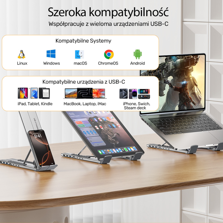 Unitek Podstawka regulowana pod laptop z hubem/HDMI/PD/SD-1807778