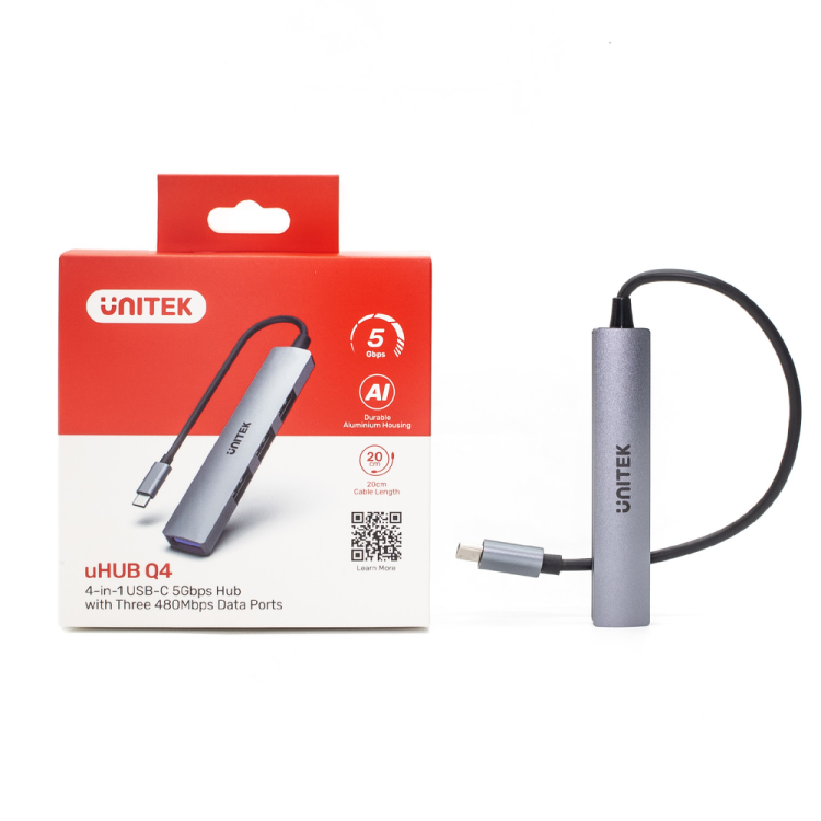 Unitek Hub USB-C 1*USB-A 5 Gbps, 3*USB-A 2.0 alu-1654653