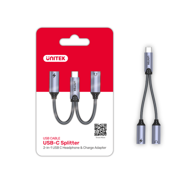 Unitek Adapter USB-C na 2 x port USB-C audio i 18W-1635819