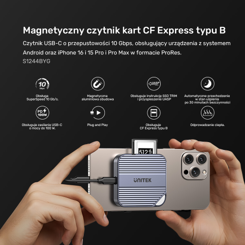 Unitek Magnetyczny czytnik kart CF Express Type B-1787736