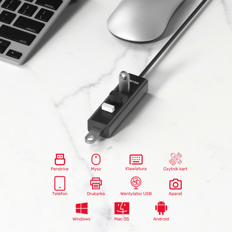 Unitek Aktywny hub USB-A 5Gbps, 4 porty USB-A-1780809
