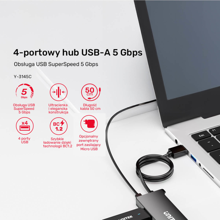 Unitek Hub USB-A 4 porty USB-A 5 Gbps-1787675