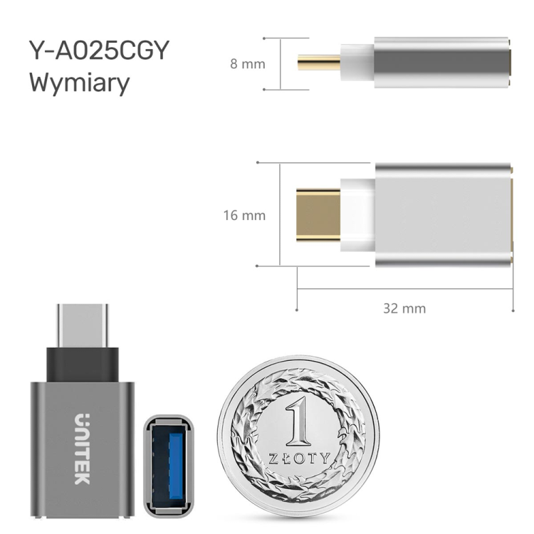 Unitek Y-A025CGY adapter USB TypC do USB (F) ALU-1654067