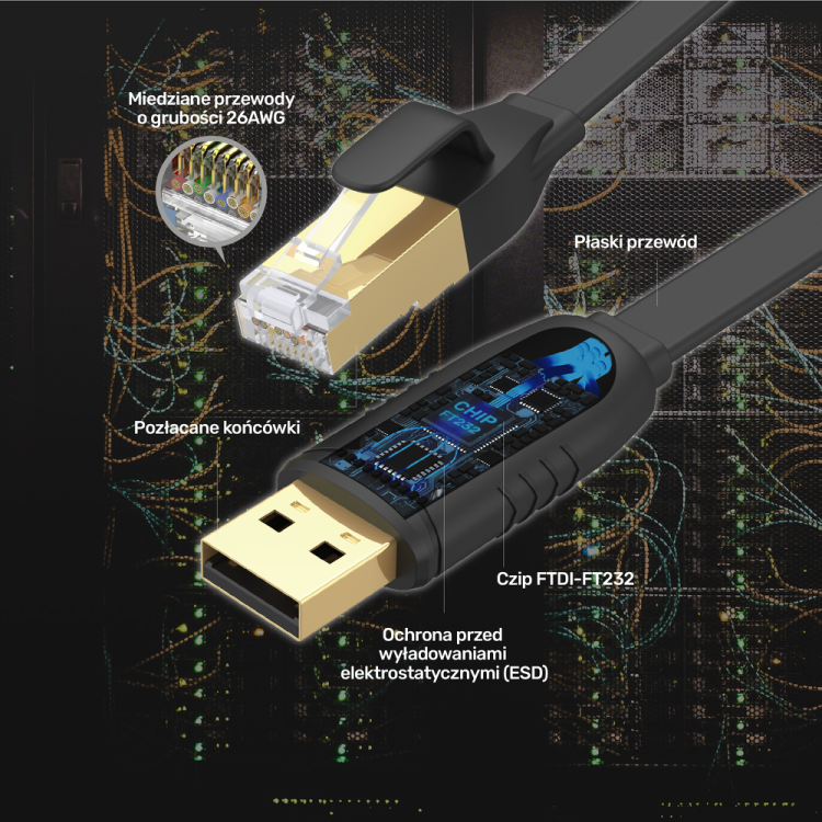 Unitek kabel RJ-45 na USB-A konsolowy 1,8m-1633393