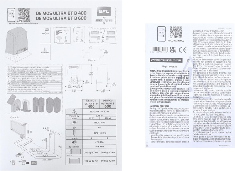 Zestaw BFT DEIMOS ULTRA BT B600 INT KIT do 600kg bram przesuwnych-1925699