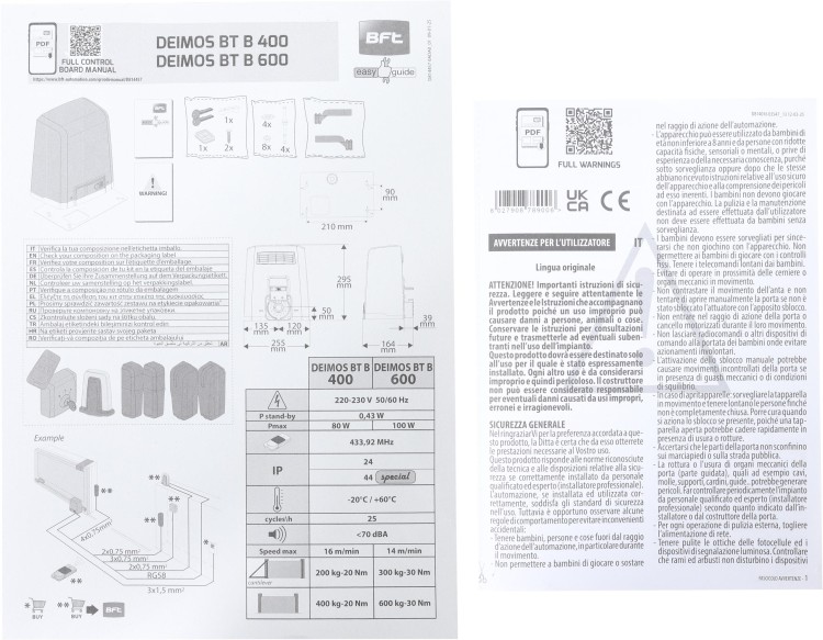Zestaw BFT DEIMOS BT B600 KIT EE do 600kg bram przesuwnych-1861963