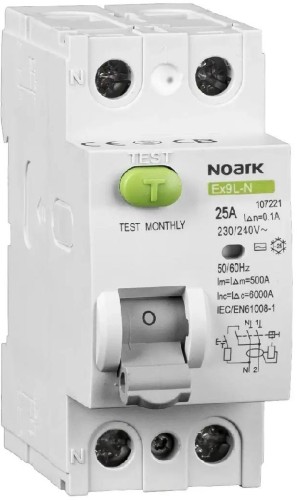 WYŁĄCZNIK RÓŻNICOWOPRĄDOWY, 6 KA, 40A, 30MA, 2P TYP AC EX9L-N Noark 108315-1855460