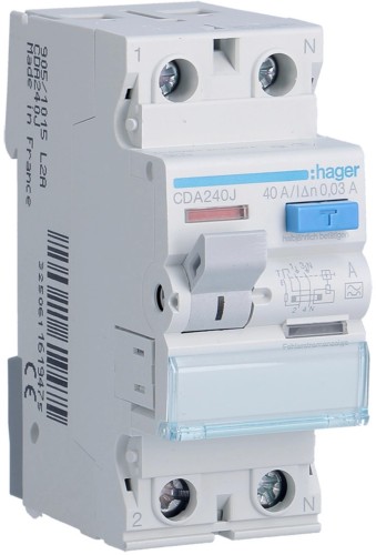 HAGER RCCB Wyłącznik różnicowoprądowy 1P+N 40A 30mA 6kA A CDA240J-1926117