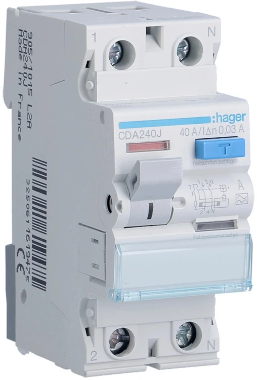 HAGER RCCB Wyłącznik różnicowoprądowy 1P+N 40A 30mA 6kA A CDA240J-1926117