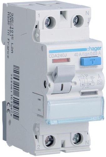 HAGER RCCB Wyłącznik różnicowoprądowy 1P+N 40A 30mA 6kA A CDA240J-1875283