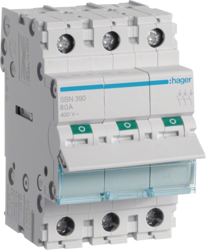 Rozłącznik izolacyjny, szer. 3 moduły. 3P, 100A HAGER SBN390-1855670