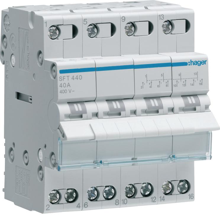 Modułowy przełącznik instalacyjny I-0-II  4P 40A 400VAC Hager SFT440-1885468