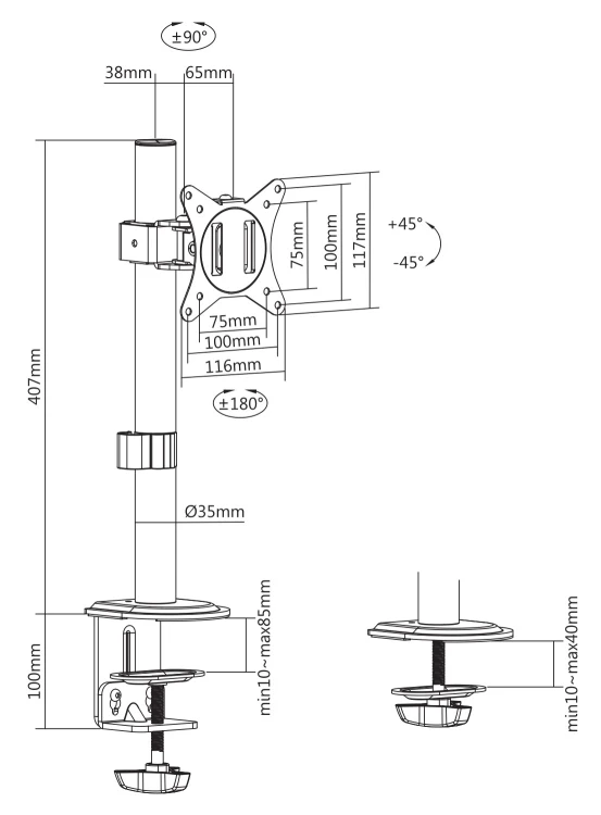 UCHWYT BIURKOWY MONITORA BRATECK-LDT66-C01 BRATECK-1579582