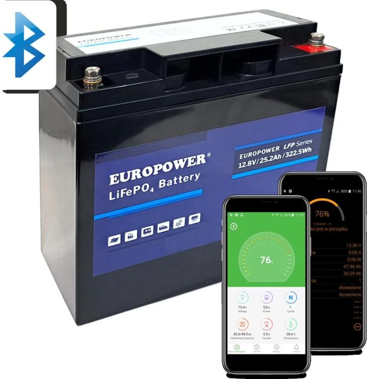 Akumulator LiFePO4 EUROPOWER serii LFP 12,8V 25,2Ah Bluetooth (Żywotność ~2000 cykli)-1768162
