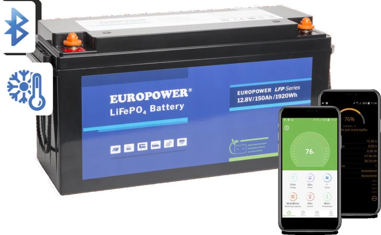 Akumulator LiFePO4 EUROPOWER serii LFP 12,8V 150Ah Bluetooth, mata grzewcza (Żywotność ~2000 cykli)-1937366