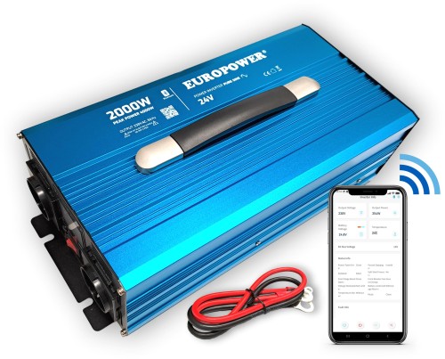 PRZETWORNICA NAPIĘCIA INWERTER EUROPOWER 24V DC / 230V AC 2000W / 4000W CZYSTY SINUS BLUETOOTH-1855087