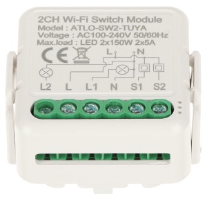 PODWÓJNY INTELIGENTNY STEROWNIK OŚWIETLENIA LED ATLO-SW2-TUYA Wi-Fi, Tuya Smart-1568785