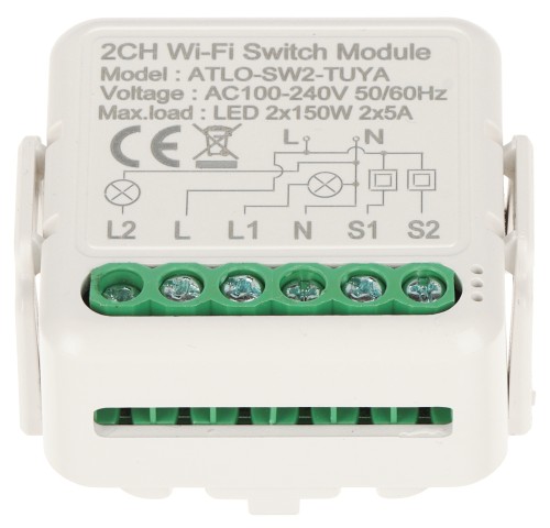PODWÓJNY INTELIGENTNY STEROWNIK OŚWIETLENIA LED ATLO-SW2-TUYA Wi-Fi, Tuya Smart-1568785