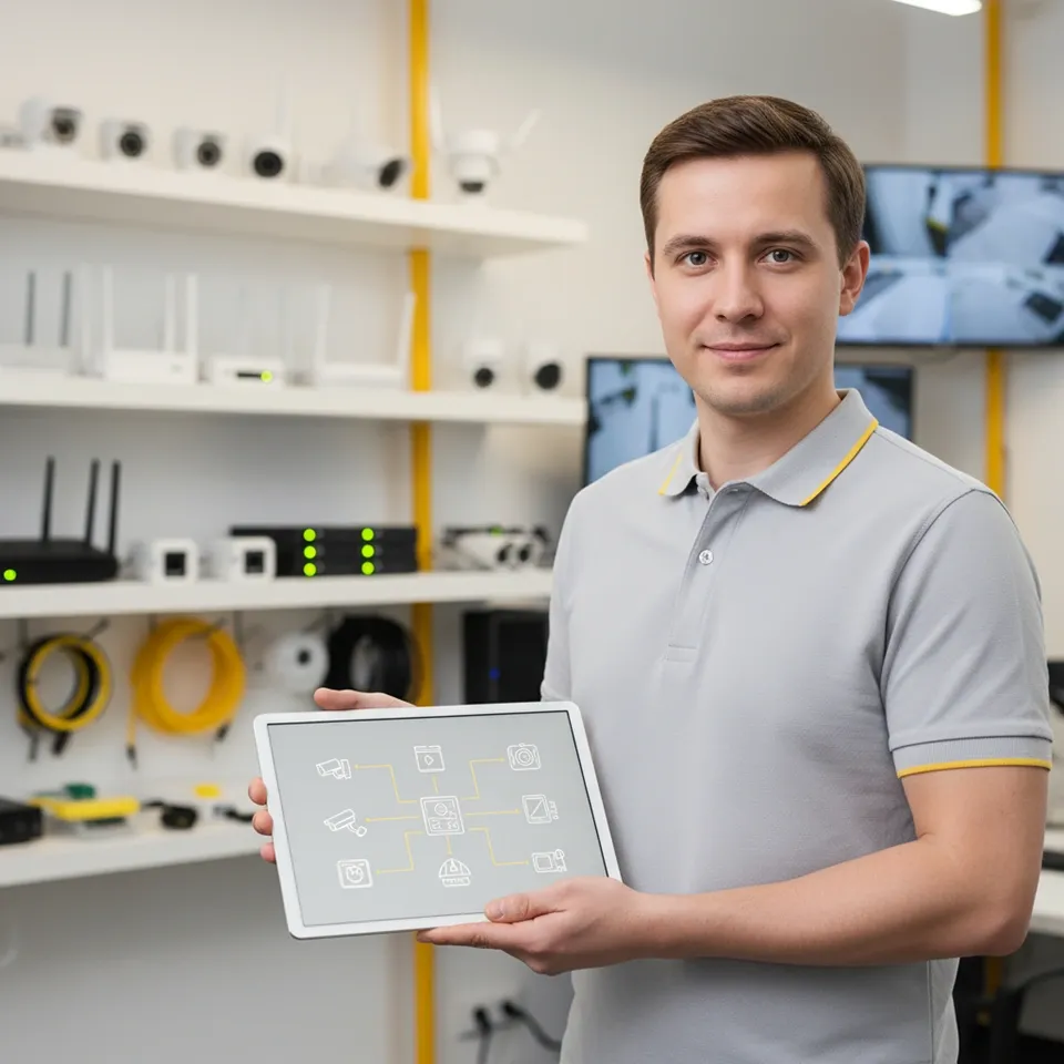 Doradca techniczny Aksonet z tabletem – profesjonalne doradztwo w doborze systemów alarmowych i monitoringu